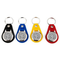 Porte clés métal et PVC couleur avec jeton caddie Saint Christophe