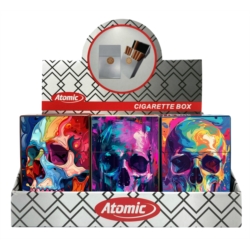 Boite étui paquet 20 cig 85mm plastique décors Skull néon 12/240