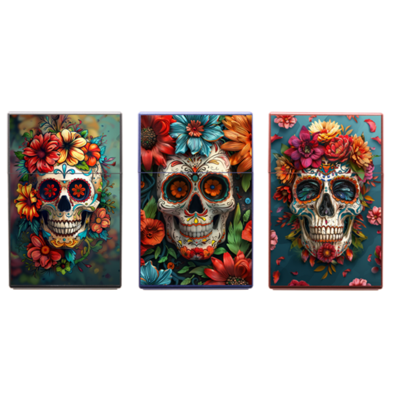 Boite étui paquet 20 cig 85mm plastique décors Catrina flowers 12/240