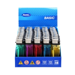 Briquet Atomic pierre jetable transparents assortis 50/1000