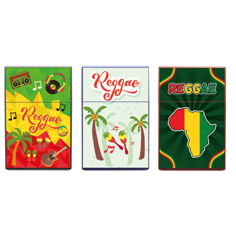 Boite étui paquet 20 cig 85mm plastique décors Reggae 12/240