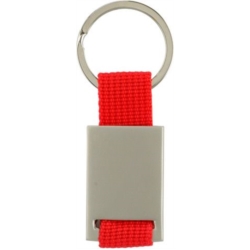 PORTE CLEFS RECTANGLE NICKEL AVEC STRAP ROUGE NYLON 50/300*