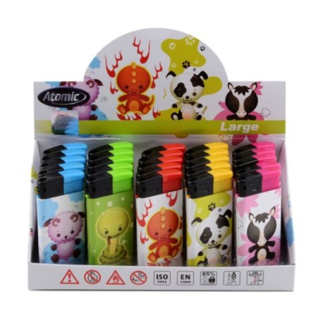 BRIQUET ATOMIC LARGE PIEZO PLASTIQUE DECORS ANIMAUX 25/500